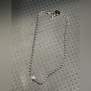 Sterling Silver Beaded Bracelet with Clear CZ Pendant